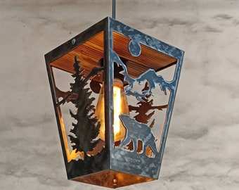 Rustic Pendant light - Bear - Cabin Ceiling lights - Log House Lighting - Lodge Lights