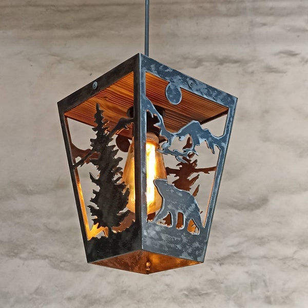 Rustic Pendant light - Bear - Cabin Ceiling lights - Log House Lighting - Lodge Lights