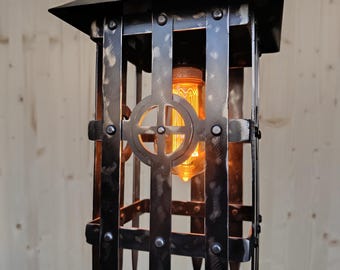 Medieval Hanging Lantern | Gothic Pendant Light | Hand Riveted Iron | Castle & Tavern Ceiling Light