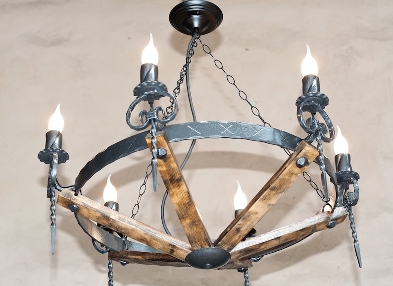 Wrought iron chandelier lights Rustic chandelier Chandelier lighting Ceiling lights Iron chandelier Wood chandelier image 5