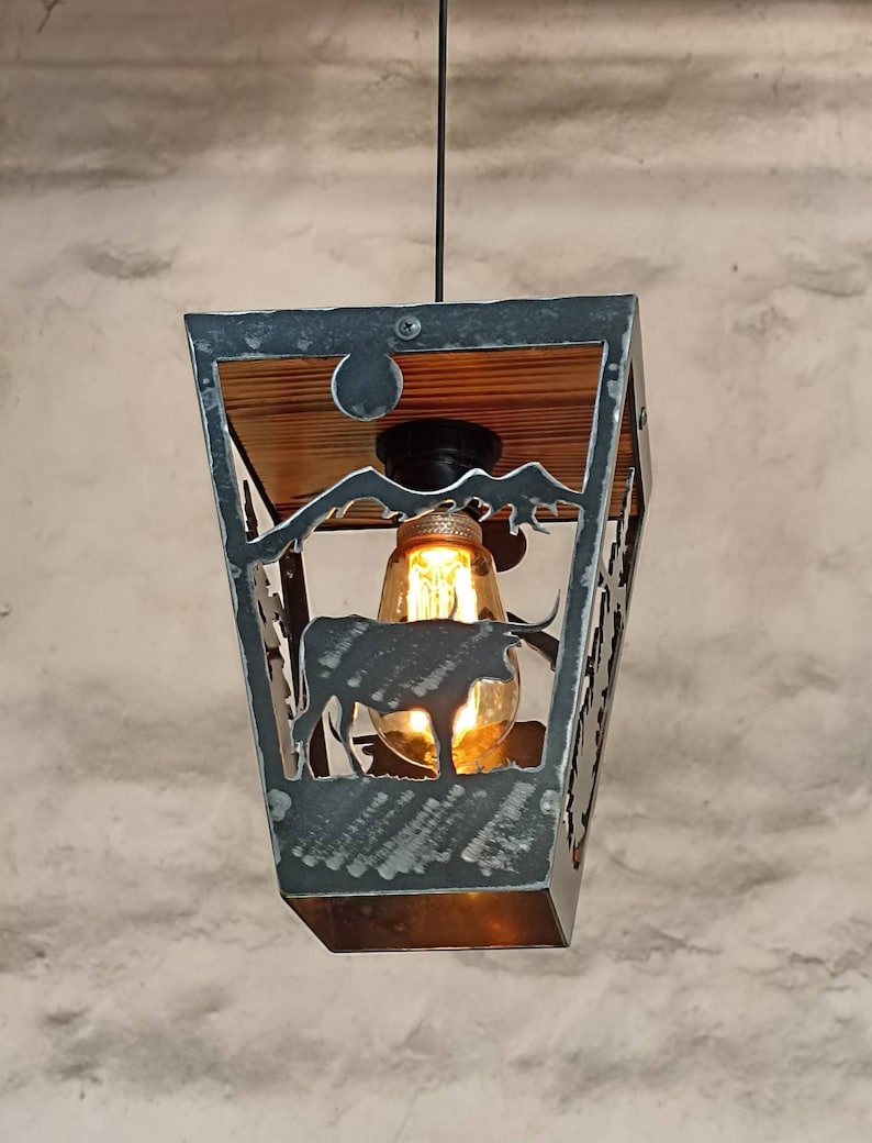 Rustic Pendant Light Longhorn Cabin Ceiling Lights Log - Etsy