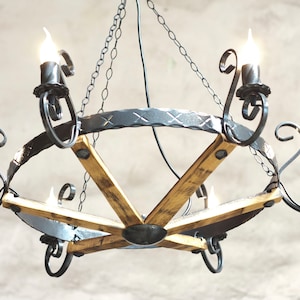 Smeedijzeren kroonluchterverlichting, rustieke plafondlamp, armatuur met zes lampen