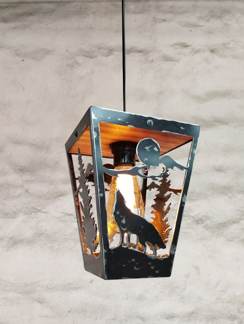 Rustic Pendant Light - Wolf - Cabin Ceiling Lights - Log House Lighting ...