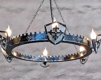 Medieval Iron Chandelier: Rustic Castle Lighting, Six Lights