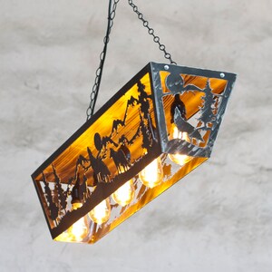 Wildlife pendant light. Five lights fixture. Cabin lights. Wolves image 4