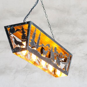 Wildlife pendant light. Five lights fixture. Cabin lights. Wolves image 5