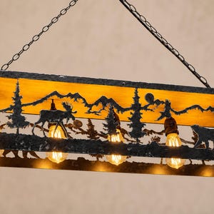 Rustic ceiling light, Moose and bear cabin chandelier, Pendant lighting fixture