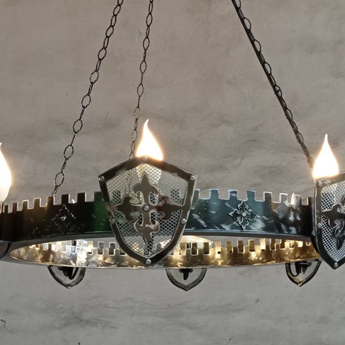 Chandelier ligthing - Ancient Medieval Style Iron Chandelier - Eight lights chandelier - Ceiling lights - Rustic lighting