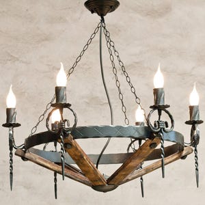 Wrought iron chandelier lights - Rustic chandelier - Chandelier lighting - Ceiling lights - Iron chandelier - Wood chandelier
