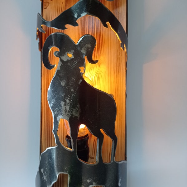 Rustic wall light - Ram - Cabin sconce - Log House Lighting - Lodge Lights