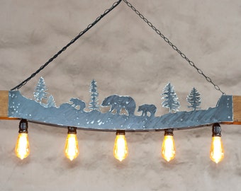 Rustic ceiling lights - Cabiln lighting - Bear themed -Lodge log house lighting