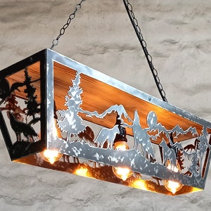 Ceiling light fixture - Wolves - Cabin lights -  Lodge lighting - Log house chandelier