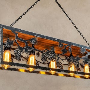 Pine Cone Chandelier | Rustic Cabin Light Fixture | Lodge Dining Room Lighting | Kitchen Island Chandelier