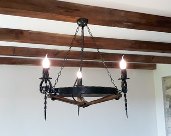 Wrought iron chandelier lights - Rustic ceiling light fixture - Mediterranian style