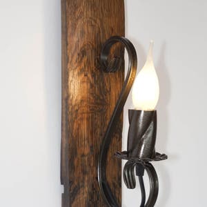 Rustic Wall Lamp - Wood and Wrought Iron Sconce - Barrel Wall Light - Etsy