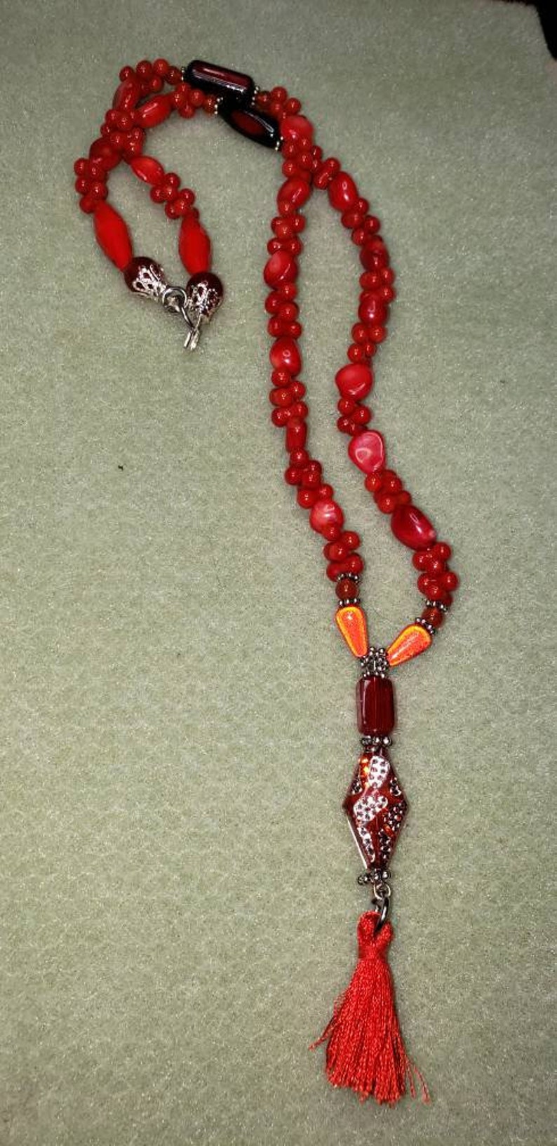 Red Coral Peanut Shape Necklace
