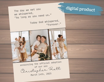 Personalized Adoption Announcement, 5x7 Photo Card, Canva Template (Digital Download) Foster Care, fully customizable