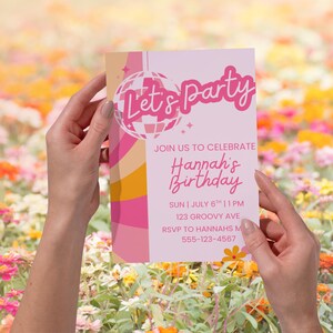Disco Pink Flower Birthday Invite