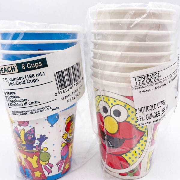 Vintage Sesame Street Hot Cold Party Cups 2 Sets of 8 Elmo Jim Henson Party '90s