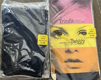 Vintage Twiggy Trimfit Stockings 2 Unused Pairs Original Package Navy 9.5-11 New