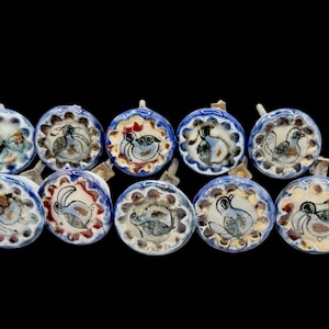 Ken Edwards Tonala Pottery Drawer Pulls Set 10 Knobs Birds & Butterfly Mexico