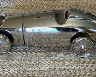 Vintage Art Deco Chromed Race Car Cocktail Shaker Martini Silver Heavy 12" Rare