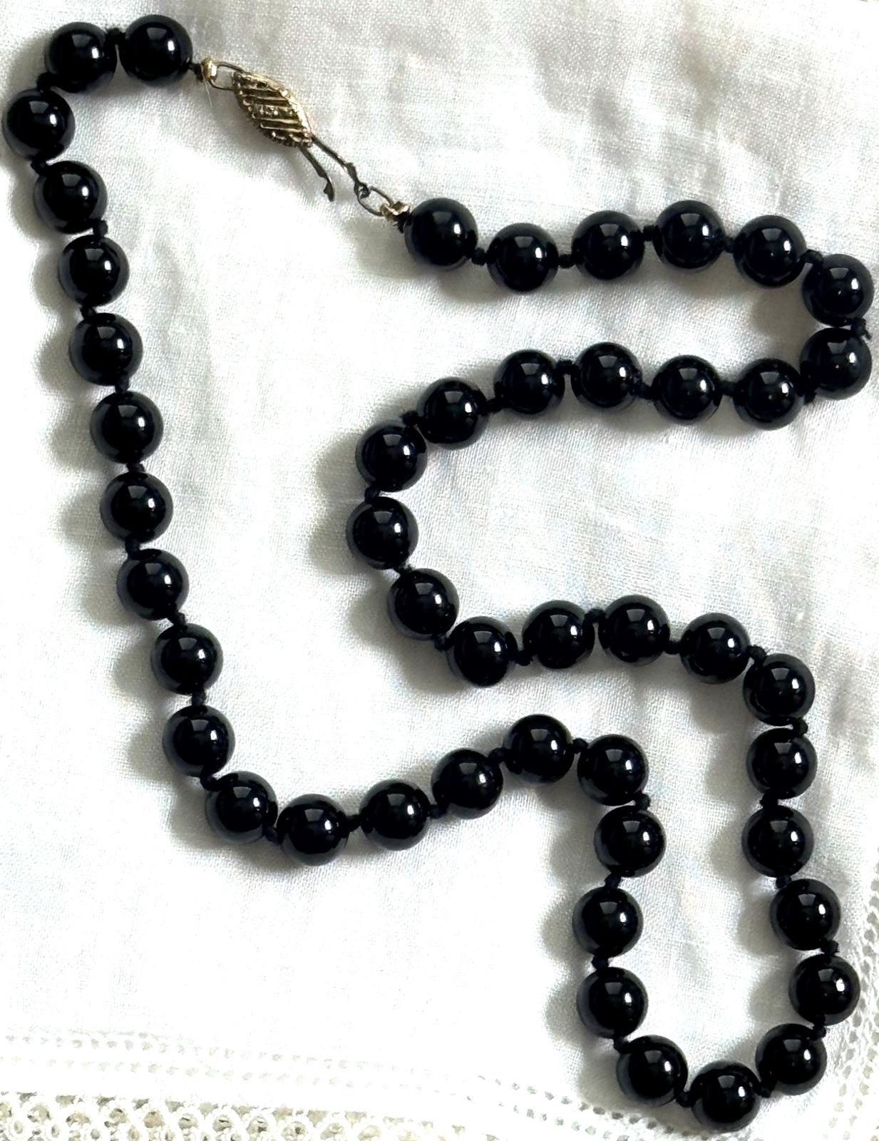 Collier de perles noires faites main vintage en argent sterling 925 de 18,5 po. Fermoir 8 mm