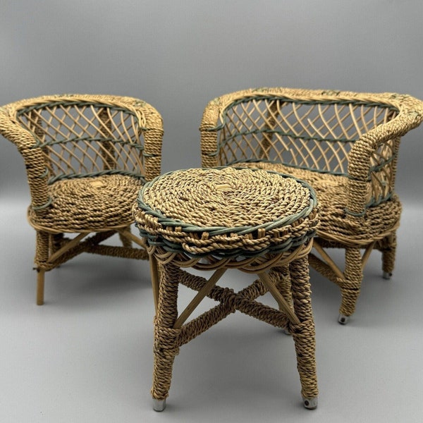 Vintage Wicker Doll House Patio Furniture Loveseat Chair Table 3 Pieces READ