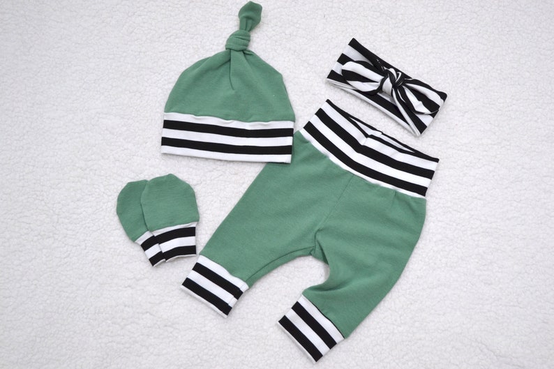 Baby Boy Outfit Sage Green Outfit Striped Outfit Newborn Etsy