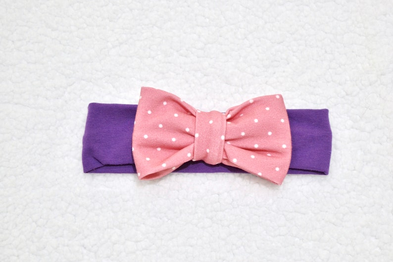 Baby Gift Girl Headband with a Bow,Purple headbandSalmon White Polka Dot bow toddler headband soft