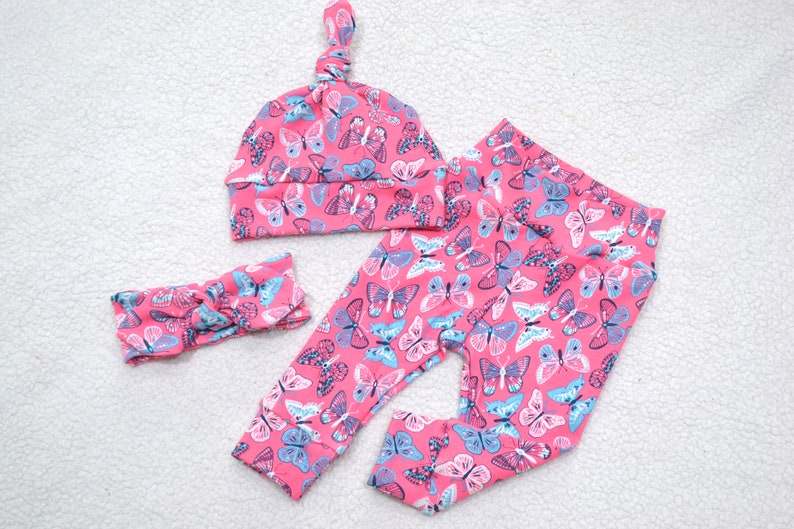 Newborn Baby Girl Clothes Baby Gift Butterfly LeggingsHatHeadband Baby Shower Gift Butterfly Leggings