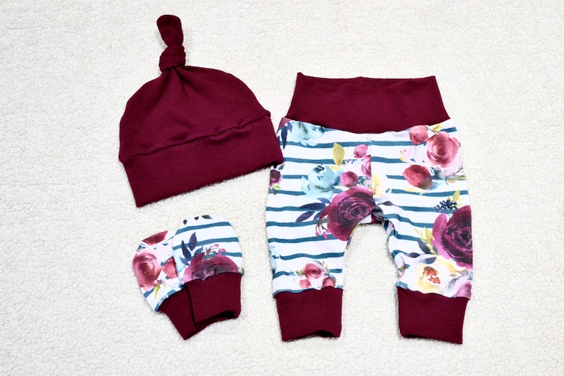 Baby Gift Baby Outfit Baby Girl Outfit Baby Set Take Home Outfit Floral Outfit Burgundy Red Baby Girl Set