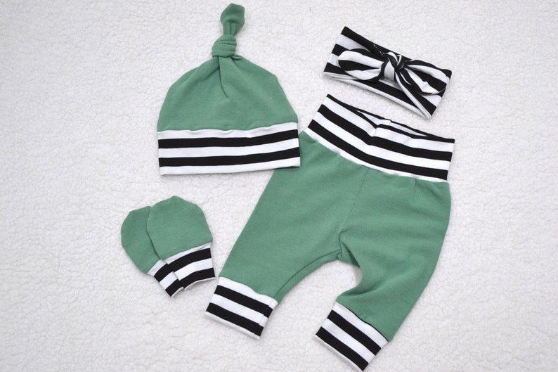 Baby Boy Outfit Sage Green Outfit Striped Outfit Newborn Etsy