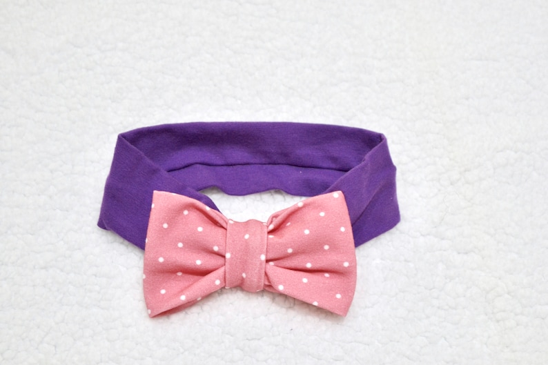 Baby Gift Girl Headband with a Bow,Purple headbandSalmon White Polka Dot bow toddler headband soft