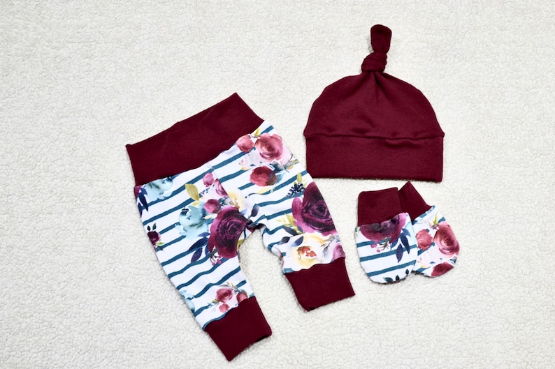 Baby Gift Baby Outfit Baby Girl Outfit Baby Set Take Home Outfit Floral Outfit Burgundy Red Baby Girl Set