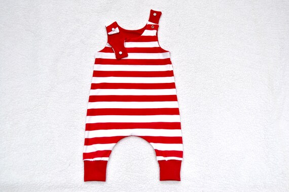 red and white striped romper baby