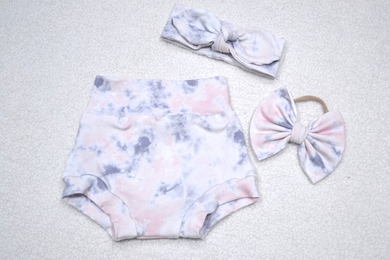 Baby Girl Dusty Pink Gray Tie Dye Bummies/top Knot Headband | Etsy