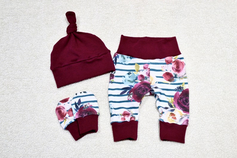 Baby Gift Baby Outfit Baby Girl Outfit Baby Set Take Home Outfit Floral Outfit Burgundy Red Baby Girl Set
