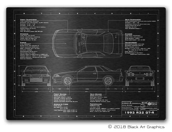 Nissan Skyline Gt R R32 Personalised Blueprint Plaque Etsy