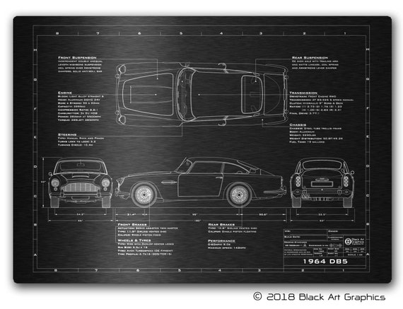 Aston Martin DB5 Blueprint Laser Engraved Aluminium Wall Art | Etsy