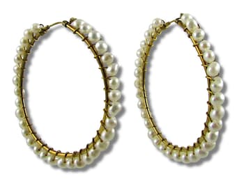 Infinity Freshwater Pearl Hoops. Gold Hoops with Pearls. Available in 3 Sizes. Gifts for her