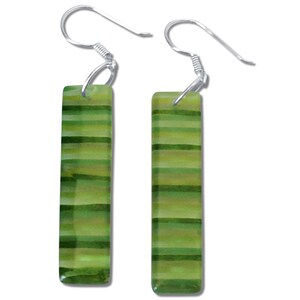 Fused Glass Dangle Earrings: Colorful Stripes, Sterling Silver Hooks