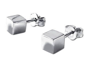 925 Sterling Silver 5mm Cube Stud Earrings. Solid Silver, High Polish Geometric Studs. High Quality Mexican Silver Cube Studs.