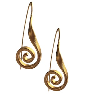 Bronze Papyrus Earrings. Gold Spiral, Curly Earrings with Long Backings. Gifts for her, Modern, Unique Earrings. Spiral Earrings.