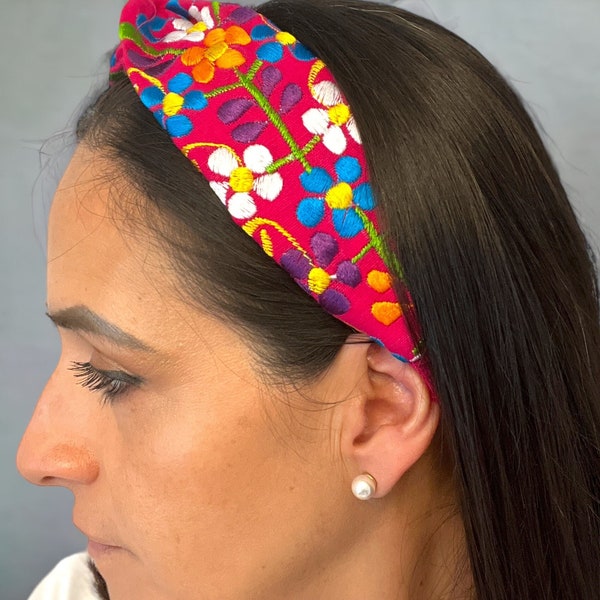 Mexican Embroidered headbands 100% cotton with elastic band. Floral, Colorful Embroidery head band