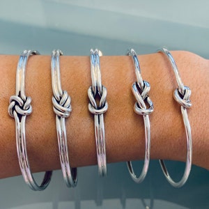 Sterling Silver Knot Cuff Bracelet. Solid Silver Nautical Knot Stacking Bangle Bracelets. Friendship Bracelets, Gifts for her, Minimalist.