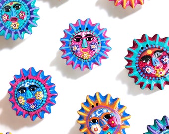 Hand-Painted Clay Sun Magnet: Colorful Talavera Wall Decor