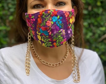 Collar con cordón para mascarilla: Cadena de perlas, oro o plata.