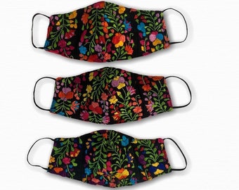Deluxe Hand Embroidered Face Mask. Full of flowers. Oaxaca Floral Emboroidery, Reusable, Washable Masks. Elegant Style Face Mask. Colorful