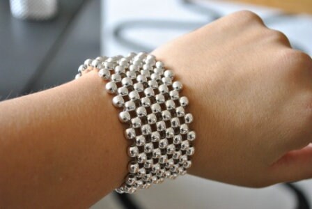 Bracciale Elastico Sottile In Argento 925 Con Perline Sfere E Tubolari - Lunghezza 16 Cm, Delicato, Impilabile